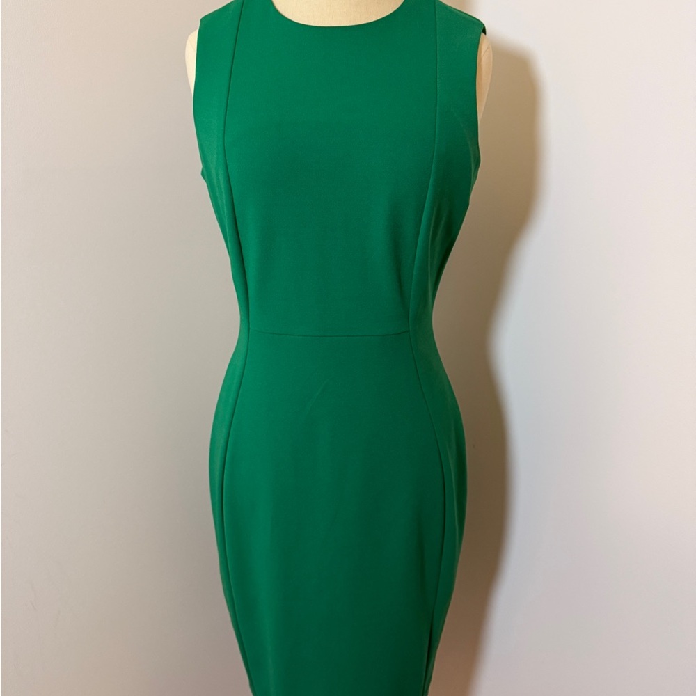 Calvin Klein Green Sleeveless Sheath Dress size 4 Gold Zipper